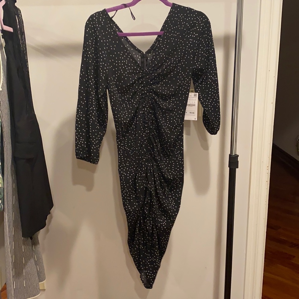 Zara polka dot ruched dress